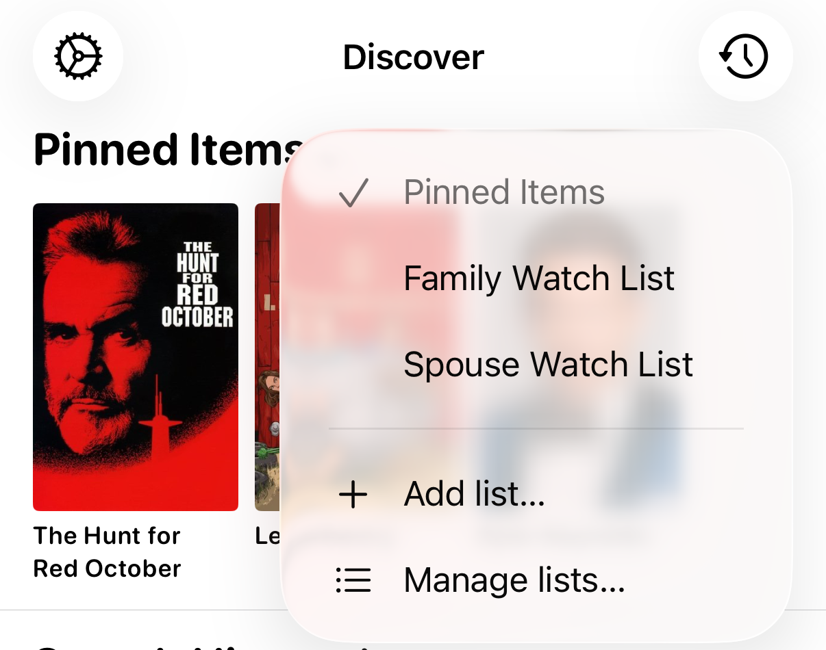 Screenshot of multiple lists selector